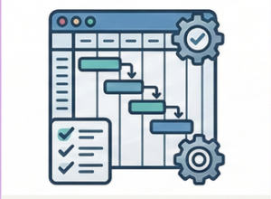Gantt chart and checklist icon representing strategic project management and team coordination