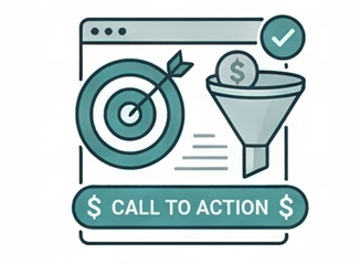 Target bullseye on a web page icon representing high-converting Elementor landing page design