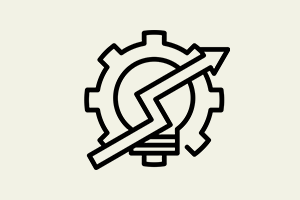 Icon of a lightbulb inside a gear with a dynamic arrow, symbolizing innovative programming, web development, and technical problem-solving.