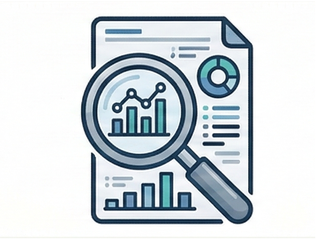 Magnifying glass over a data chart document symbolizing data-driven business research and competitor analysis