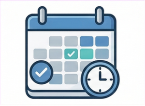 Calendar and clock icon representing professional calendar management and scheduling services